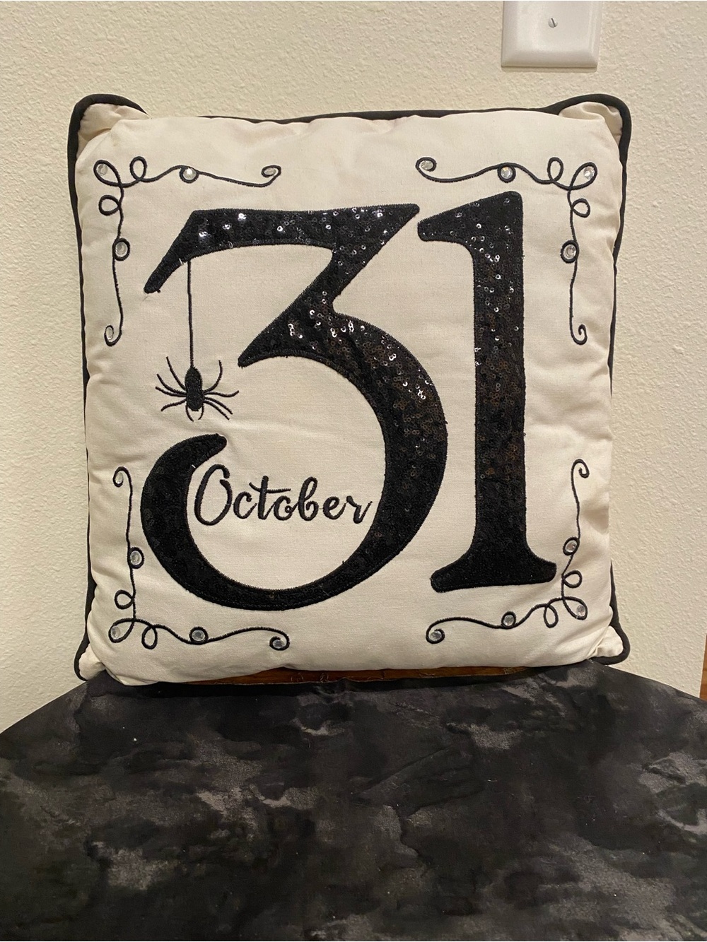 October 31 Halloween Decorative Pillow - Black on Cream